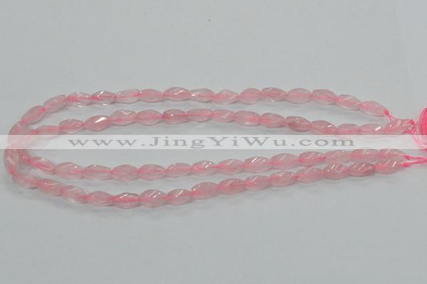 CRQ69 15.5 inches 6*12mm twisted rice natural rose quartz beads