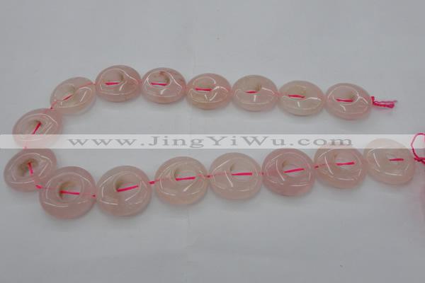 CRQ710 15.5 inches 25mm flat round rose quartz beads