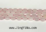 CRQ764 15.5 inches 14mm flat round rose quartz beads