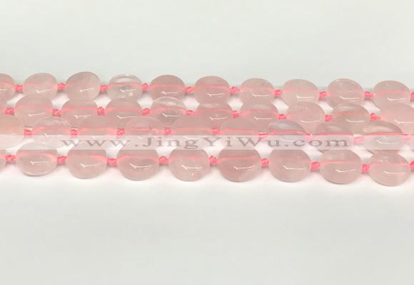 CRQ765 15.5 inches 14mm flat round rose quartz beads