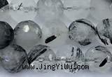 CRU1070 15 inches 6mm faceted round black rutilated quartz beads