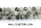 CRU1095 15.5 inches 14mm faceted round black rutilated quartz gemstone beads