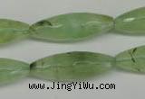 CRU167 15.5 inches 10*30mm faceted rice green rutilated quartz beads