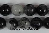 CRU306 15.5 inches 14mm round black rutilated quartz beads