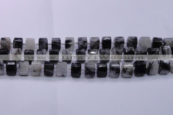 CRU348 11*15*15mm faceted triangle black rutilated quartz beads