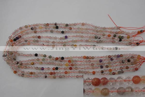 CRU400 15.5 inches 4mm faceted round Multicolor rutilated quartz beads