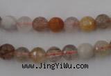 CRU402 15.5 inches 8mm faceted round Multicolor rutilated quartz beads