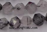 CRU514 15.5 inches 12mm faceted nuggets black rutilated quartz beads