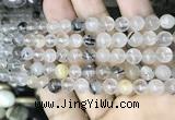 CRU526 15.5 inches 7mm round black rutilated quartz beads