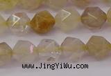 CRU622 15.5 inches 8mm faceted nuggets golden rutilated quartz beads