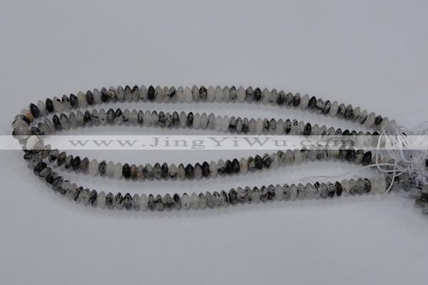 CRU65 15.5 inches 4*8mm rondelle black rutilated quartz beads