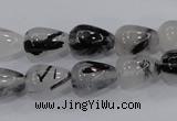 CRU69 15.5 inches 10*14mm teardrop black rutilated quartz beads