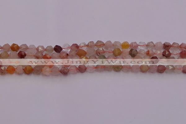 CRU776 15.5 inches 6mm faceted nuggets mixed rutilated quartz beads
