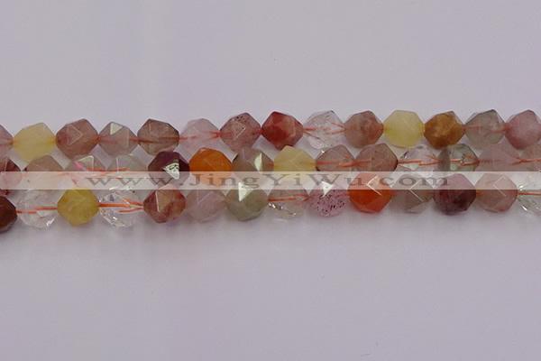 CRU779 15.5 inches 12mm faceted nuggets mixed rutilated quartz beads