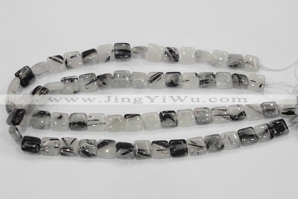 CRU85 15.5 inches 12*12mm square black rutilated quartz beads