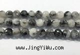 CRU936 15.5 inches 14mm faceted round black rutilated quartz beads