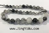 CRU938 8mm - 18mm faceted round black rutilated quartz graduated beads