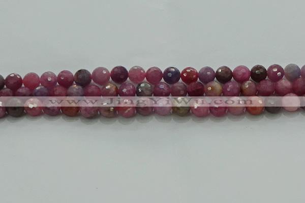 CRZ1123 15.5 inches 7mm faceted round natural ruby gemstone beads