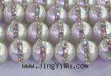 CSB1500 15.5 inches 6mm round shell pearl with rhinestone beads
