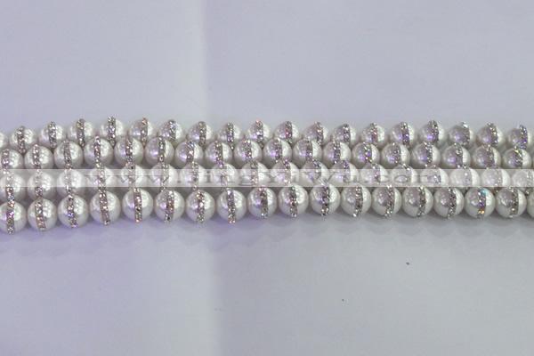 CSB1500 15.5 inches 6mm round shell pearl with rhinestone beads