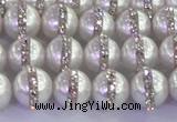 CSB1501 15.5 inches 8mm round shell pearl with rhinestone beads