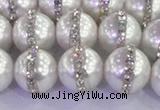 CSB1503 15.5 inches 12mm round shell pearl with rhinestone beads