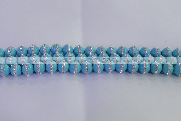 CSB1513 15.5 inches 12mm round shell pearl with rhinestone beads