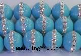 CSB1514 15.5 inches 14mm round shell pearl with rhinestone beads