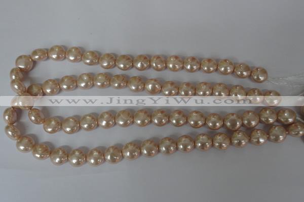 CSB180 15.5 inches 12mm flat round shell pearl beads wholesale