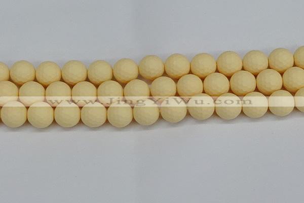CSB1805 15.5 inches 14mm faceetd round matte shell pearl beads