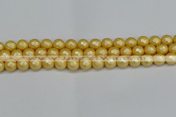 CSB1814 15.5 inches 12mm faceetd round matte shell pearl beads
