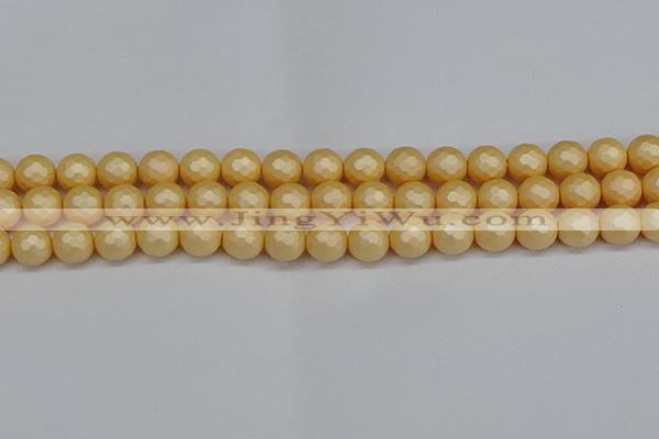CSB1823 15.5 inches 10mm faceetd round matte shell pearl beads