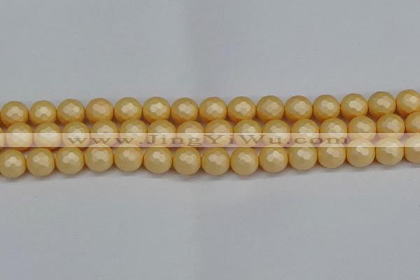 CSB1824 15.5 inches 12mm faceetd round matte shell pearl beads