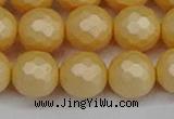 CSB1825 15.5 inches 14mm faceetd round matte shell pearl beads