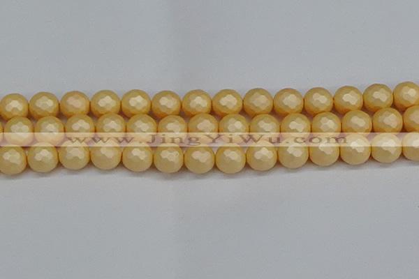 CSB1825 15.5 inches 14mm faceetd round matte shell pearl beads
