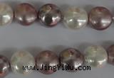 CSB184 15.5 inches 12mm flat round mixed color shell pearl beads