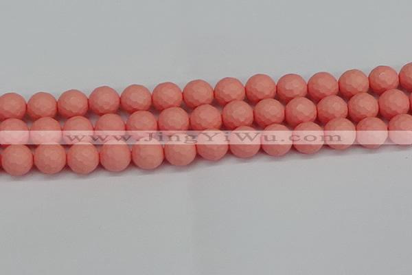 CSB1854 15.5 inches 12mm faceetd round matte shell pearl beads