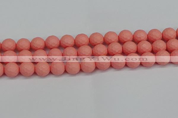 CSB1855 15.5 inches 14mm faceetd round matte shell pearl beads