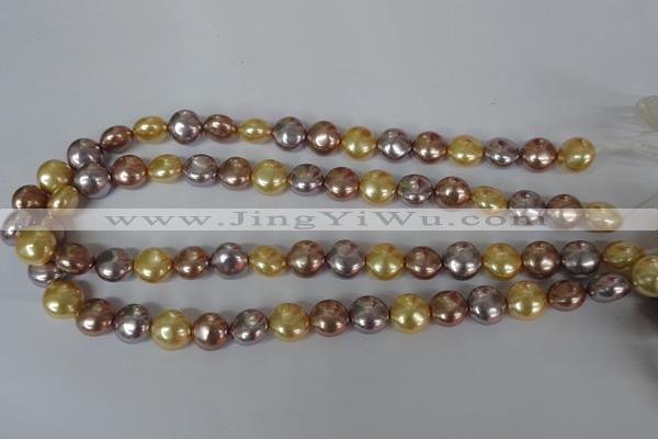 CSB186 15.5 inches 12mm flat round mixed color shell pearl beads