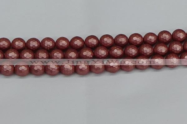 CSB1865 15.5 inches 14mm faceetd round matte shell pearl beads