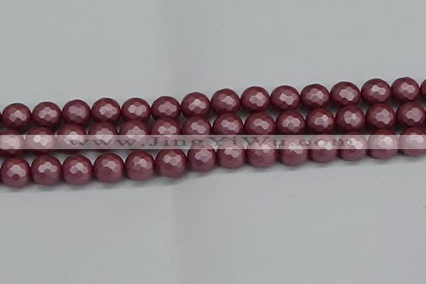 CSB1874 15.5 inches 12mm faceetd round matte shell pearl beads