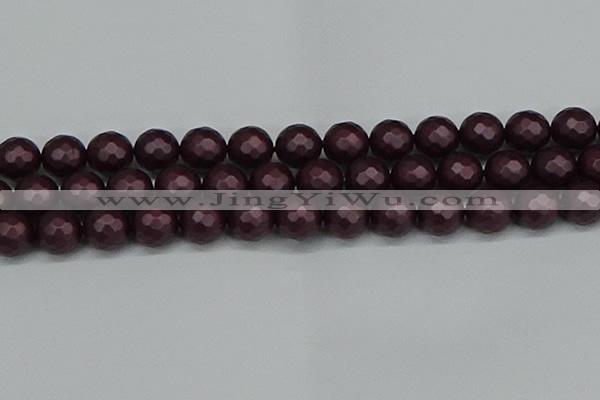 CSB1885 15.5 inches 14mm faceted round matte shell pearl beads