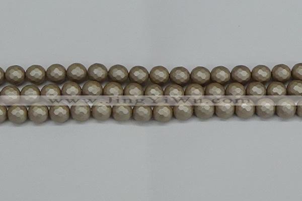 CSB1905 15.5 inches 14mm faceted round matte shell pearl beads