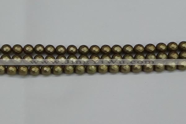 CSB1912 15.5 inches 8mm faceted round matte shell pearl beads