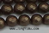 CSB1924 15.5 inches 12mm faceted round matte shell pearl beads