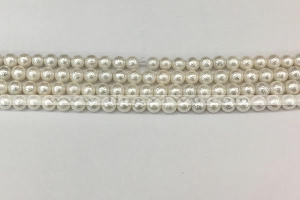 CSB2200 15.5 inches 4mm round wrinkled shell pearl beads wholesale