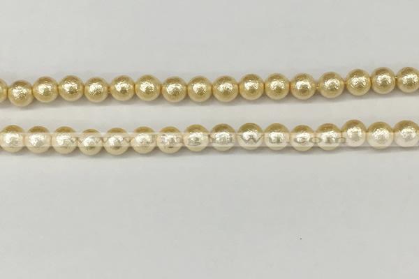 CSB2221 15.5 inches 6mm round wrinkled shell pearl beads wholesale