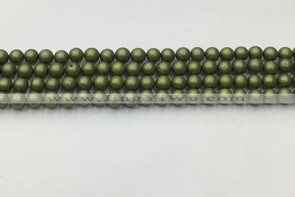 CSB2520 15.5 inches 4mm round matte wrinkled shell pearl beads