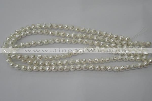 CSB450 15.5 inches 6mm faceted round shell pearl beads