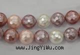 CSB491 15.5 inches 10mm faceted round mixed color shell pearl beads
